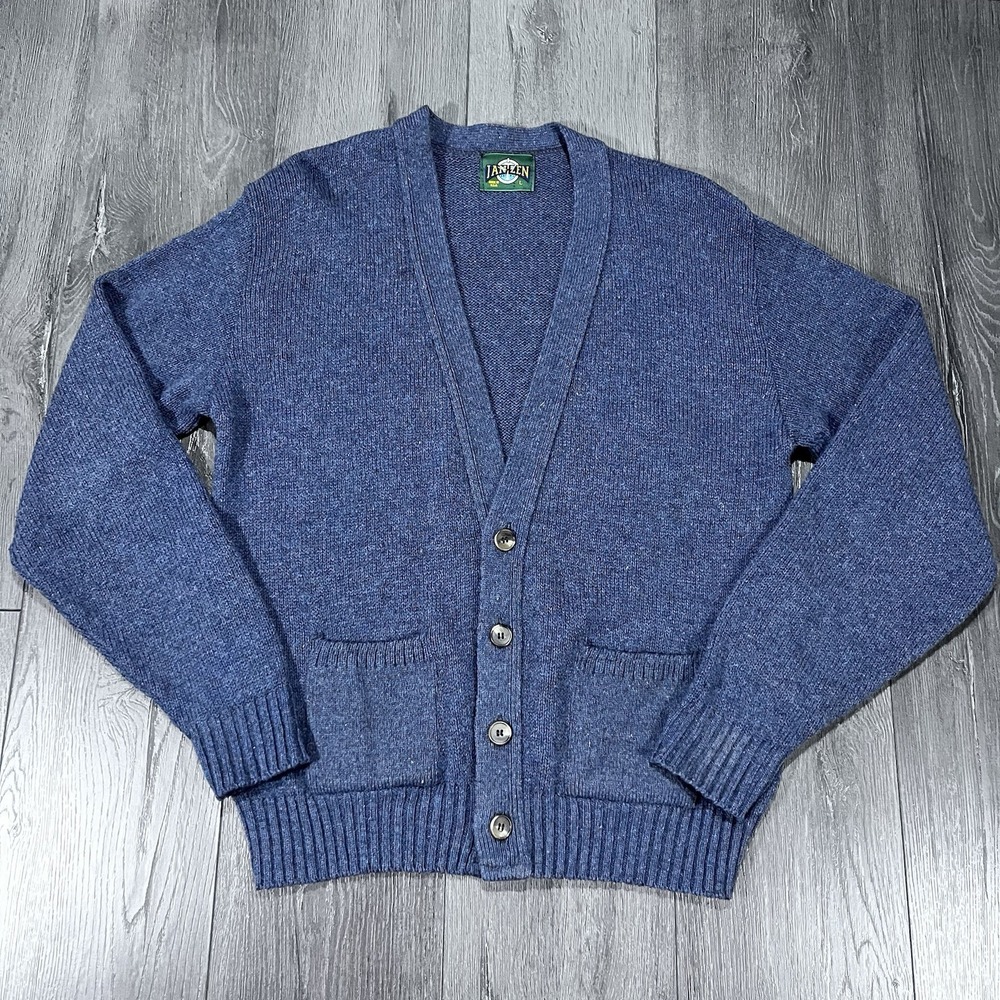 VTG Jantzen Wool Cardigan Sweater L Blue Made In USA Kurt Cobain Mr Rogers‎ 70s